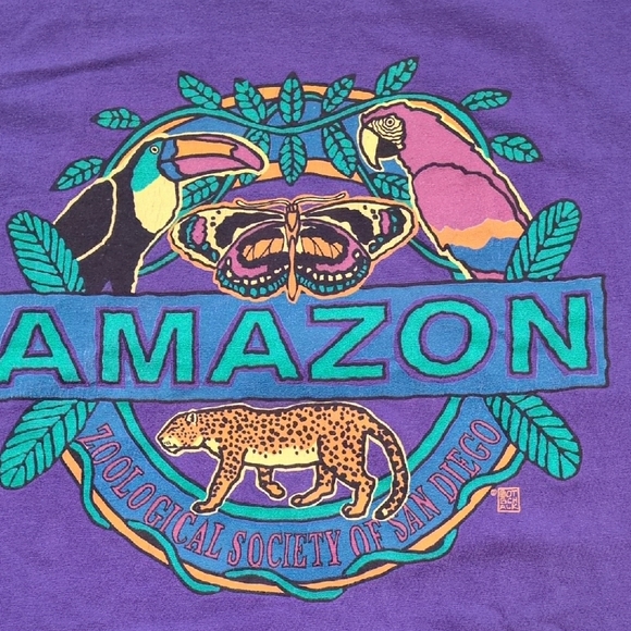 Vintage Single Stitch Zoological Society of San Diego T-Shirt - Purple 2 Sided M - Picture 3 of 9